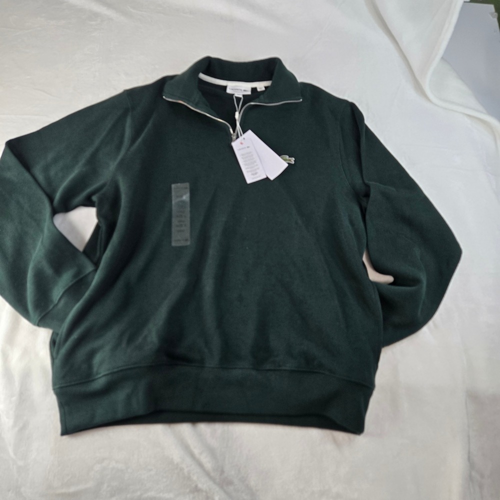 Lacoste Mens Classic Fit Quarter Zip Cotton Sweatshirt Dark Green Size 5 L